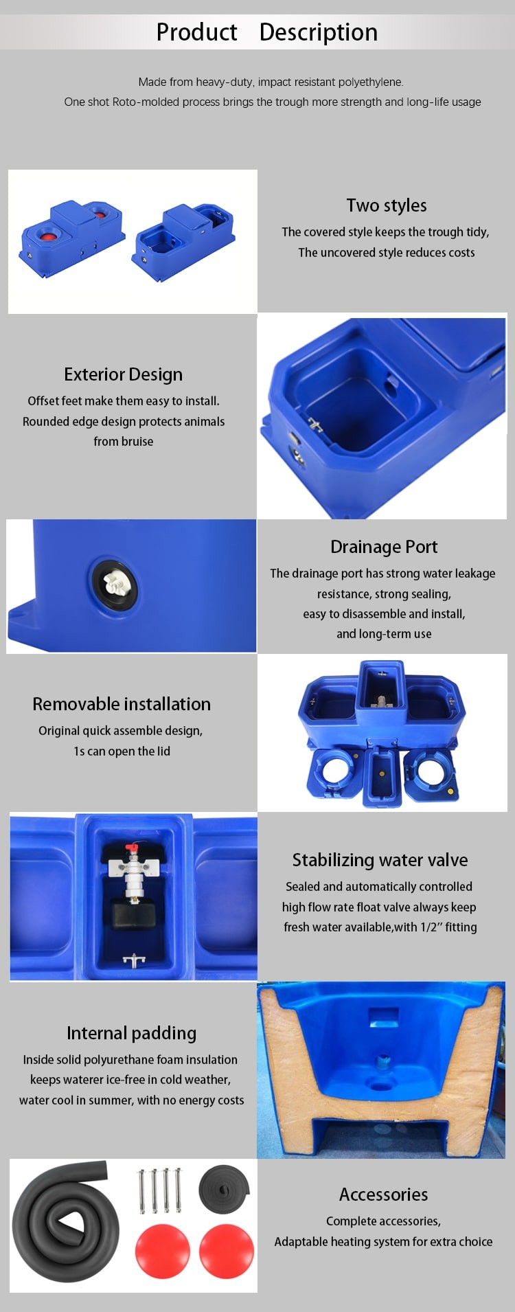 Warm Keeping TPT113BL Plastic thermo Livestock Water Tank