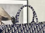 Dior Oblique Embroidery Canvas Navy Blue Branded Shoulder Bag Christian Book