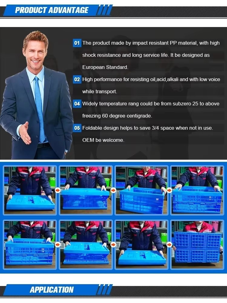 Plastic Turnover Basket Folded Stackable Storage Baskets For Harvest Fresh Food And Fruit Collapsible Crates