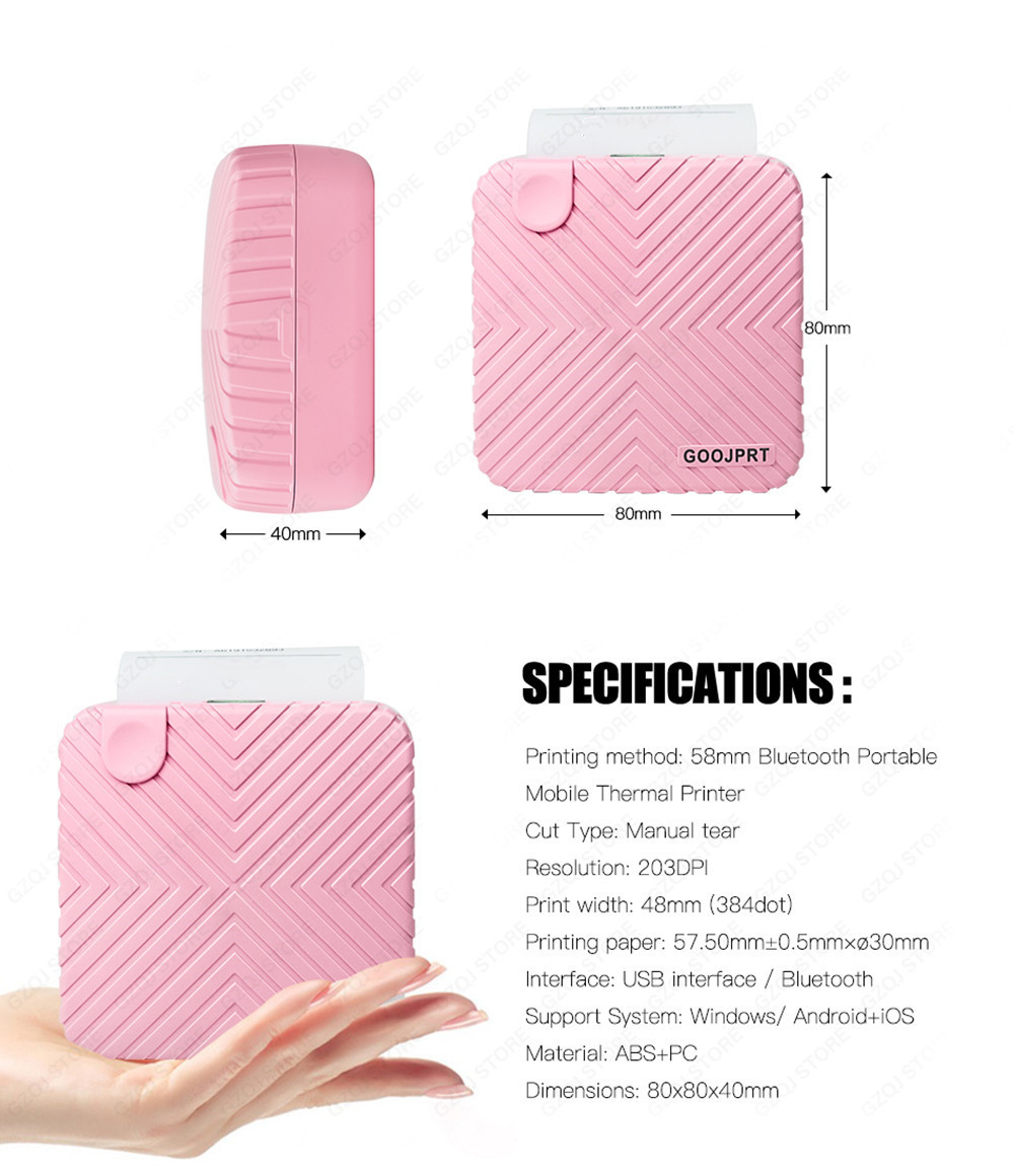 Mini Portable Bluetooth 4.0 Printer Photo Thermal Printer Phone Wireless Connection Printer 1200mAh Battery