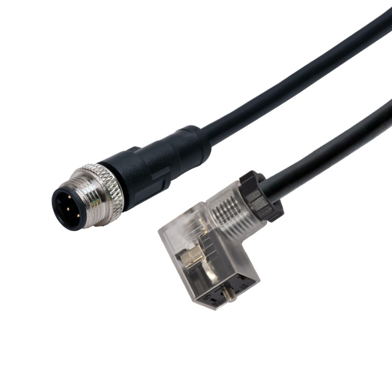 LED Solenoid Valve Type C To M12 Molding 3pins Male straight A coding Waterproof Connector