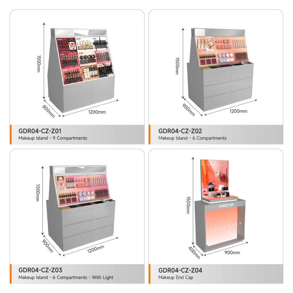 Store Cabinet Grey Wooden Makeup Front Cabinet With Light Box For Customized Display Furniture And Branding Store Shelf