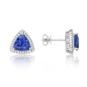 Wholesale 925 Sterling Silver Solitaire Blue Tanzanite Earrings Jewelry CZ Tiny Classic Trillion Cut Tanzanite Stud Earrings from china suppliers