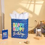 Customized Logo Handmade Blue Shopping Tote Art Gift Paper Bags for Birthday