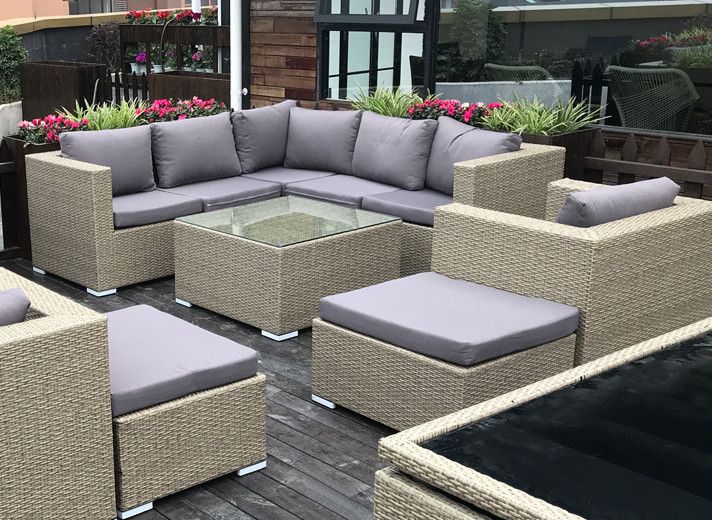 5 Seater Grey Rattan Corner Sofa Garden Sectional Patio Wicker Rattan Sofa Modern