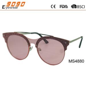 Wholesale Women's oval pink fashionable sunglasses with metal frame, UV 400 Protection Lens from china suppliers