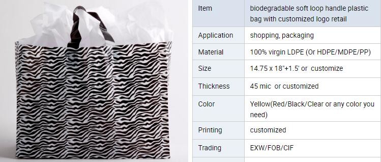 CLEAR FROSTED SOFT LOOP SHOPPER BAG,Soft Loop Handle Plastic Bag OEM Plastic Bagbiodegradable retail shopping bags pack