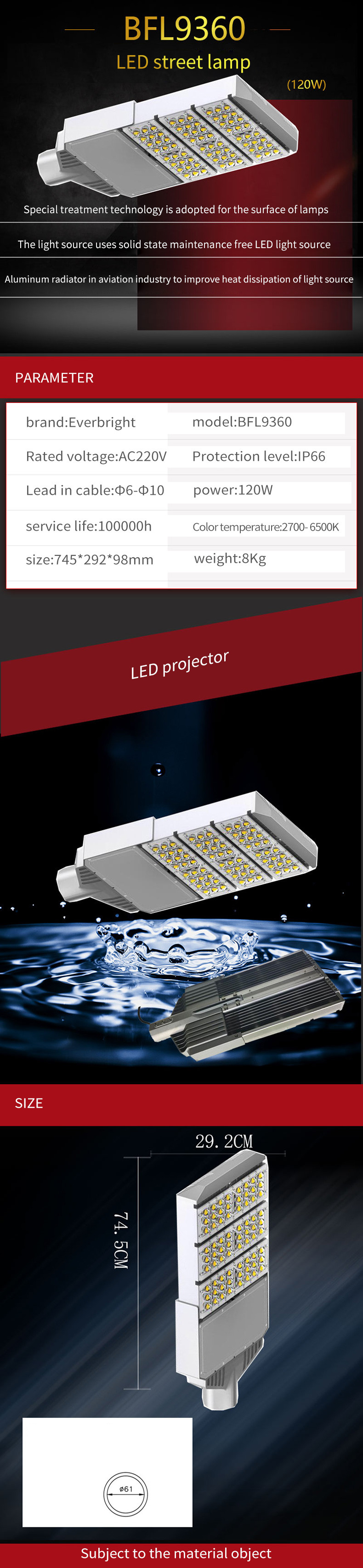 Moisture Proof Adjustable 120W LED Outdoor Street Lights For House