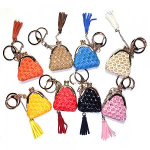 Wholesale Bright Orange Gold Plating Embossed Leather Keyring With Coin Purse from china suppliers