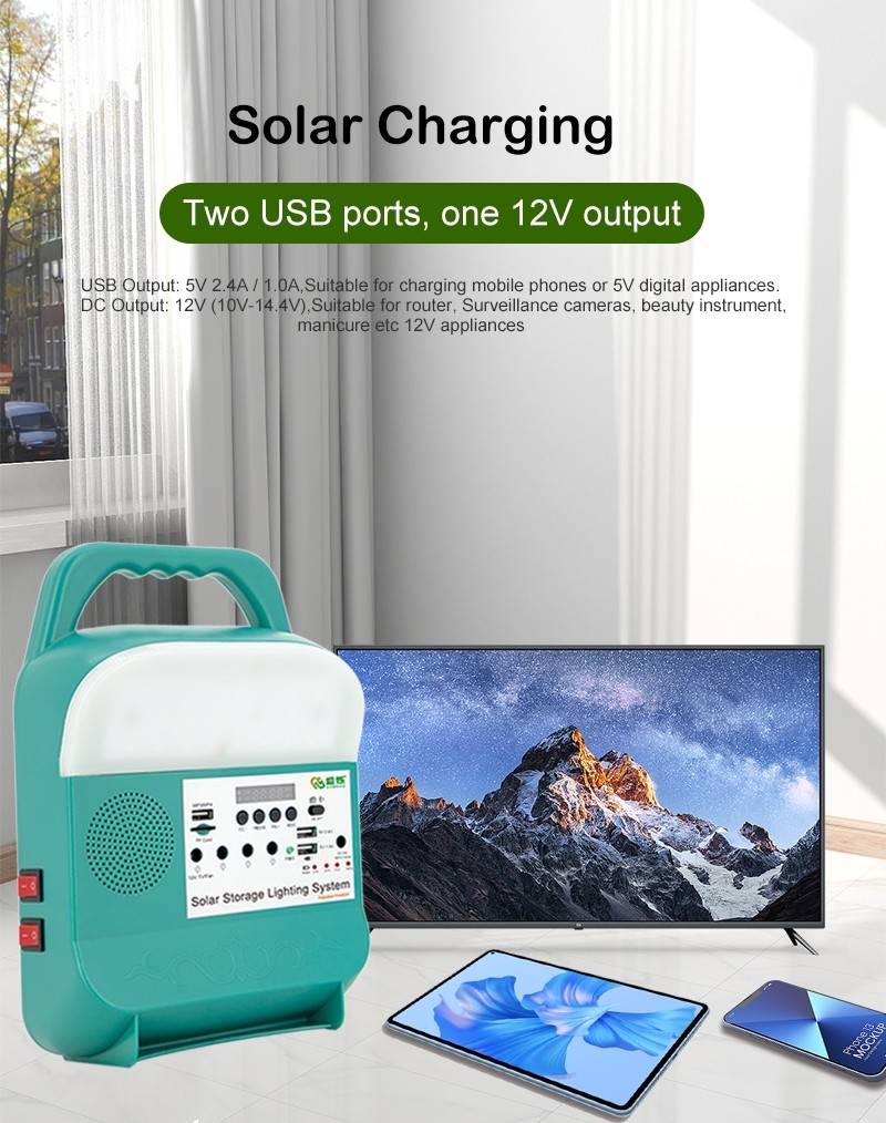 Outdoor Portable Solar Powered LED Lights 16W Small Energy Storage Lighting System