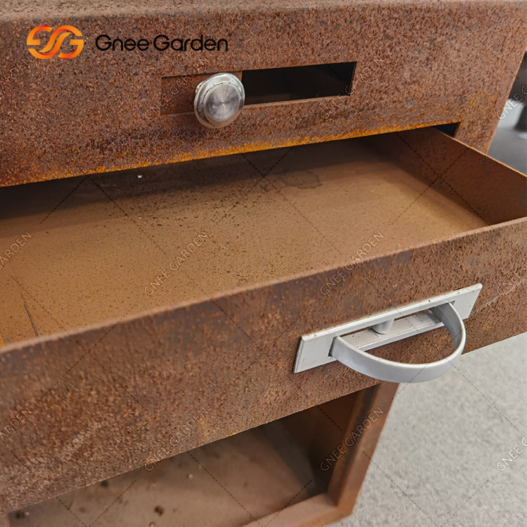 Outdoor BBQ Customized Corten Steel Fire Pit With Firewood Storage Backyard Rusty Colour