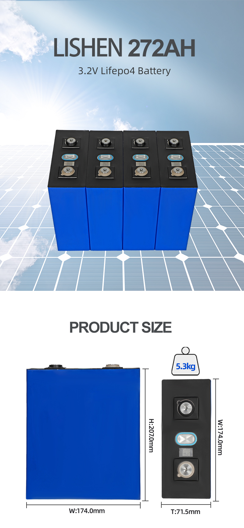 272Ah Lithium Ion Storage Battery 3.2V For Solar Energy Stock Motorhome