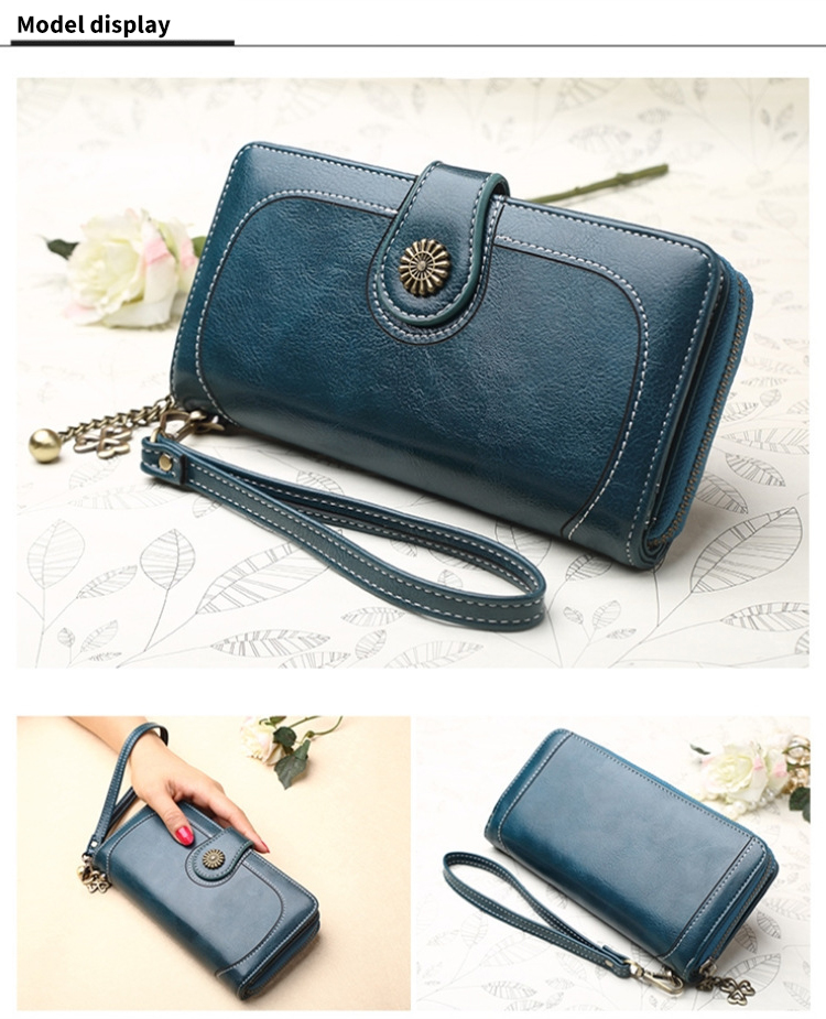 Women's Long Wallet Leather Zipper Cash Stuffing Wristlet Purse Monederos Money Card Bag