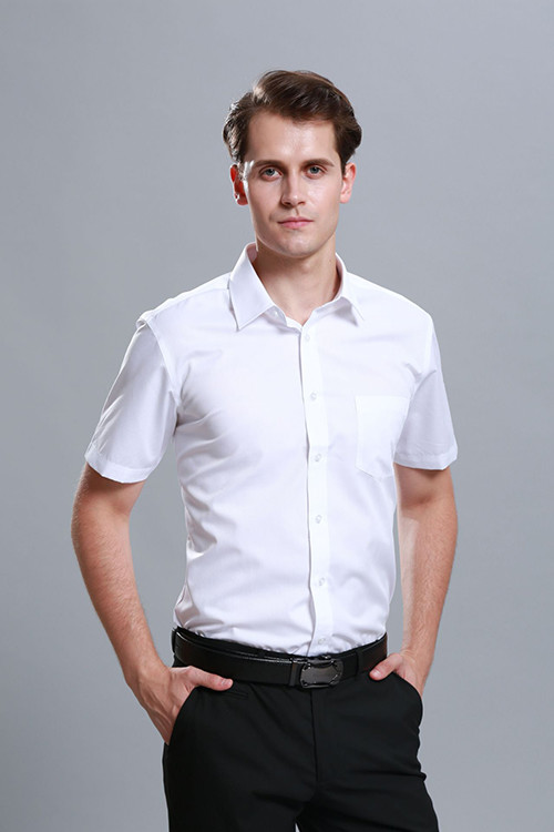 Spring Fashion Button Down Custom Business Shirts White Short Sleeve 100% Cotton