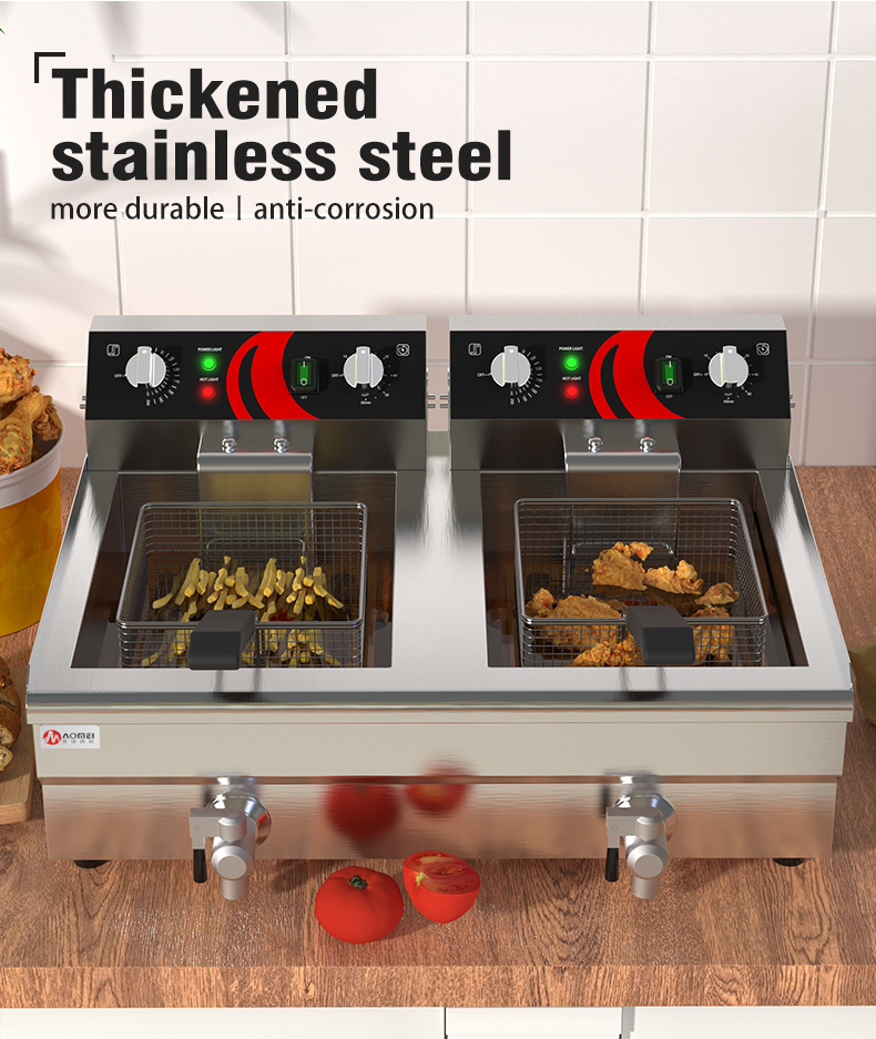 8L Stainless Steel Commercial Double Deep Oil Fryer For Chicken