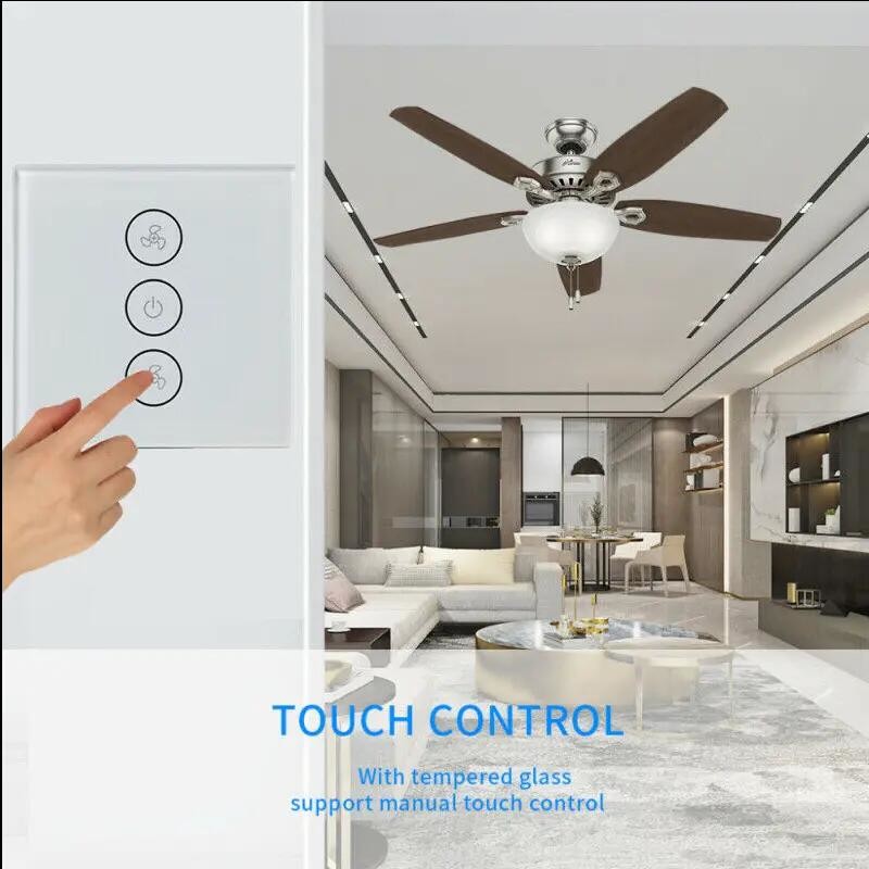 Glomarket Tuya Smart Wifi Fan Switch US Standard Touch Wall Glass Panel