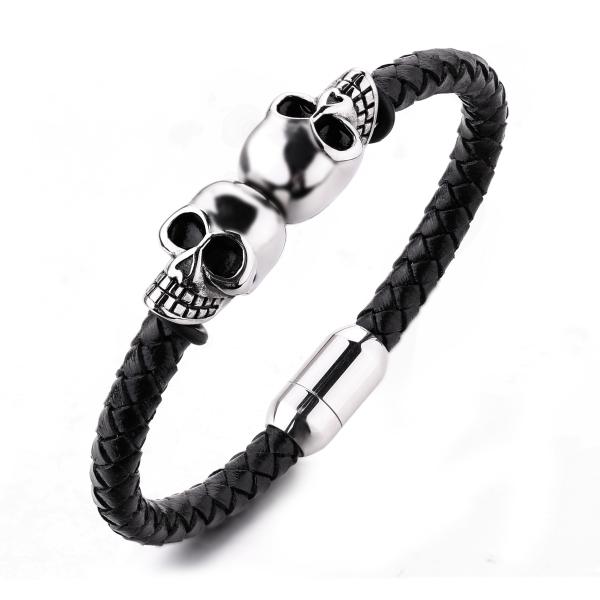 Fashion jewelry custom engraved leather bracelet stainless steel magnetic clasps