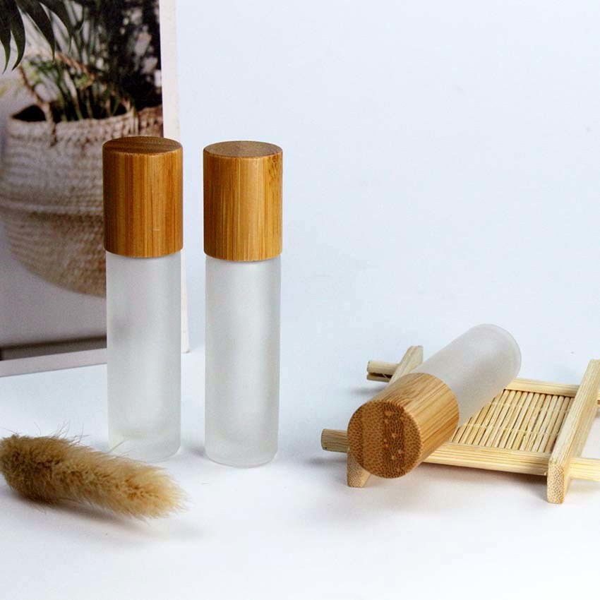 Bamboo Cap 3ml 5ml 10ml Frosted Glass Rollerball Perfume Bottles With Stainless Roller Ball