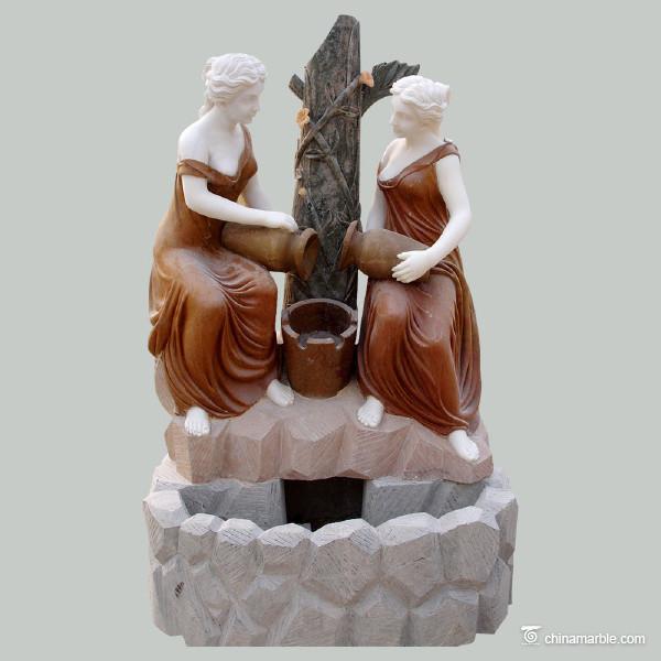 Two Ladies Type Marble Stone Carved Statues Wall Fountain Sculpture Customized
