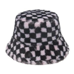 Wholesale Winter Warm Hats Women Check Fluffy Bucket Hat Men Faux Rabbit Fur High Quality Bucket Hats from china suppliers