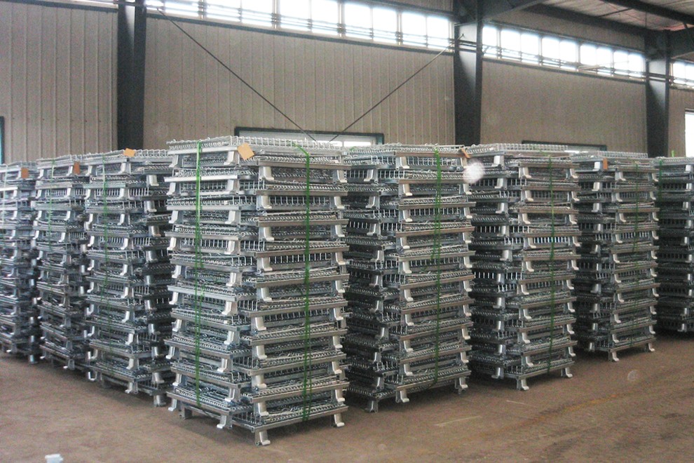 Collapsible Stack Cargo Storage Industrial Wire Mesh Baskets , Cage Logistics Container