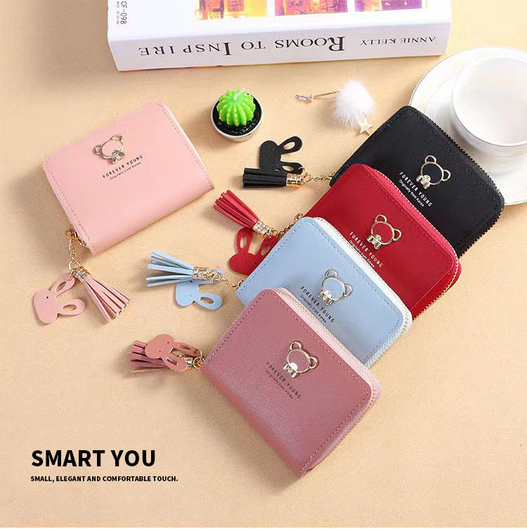 Small Ladies PU Leather Wallet Female Two-fold Hasp Mini Cute Clutch Decoration None