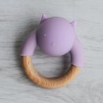 FDA Silicone Baby Wooden Teething Ring Rattle Ball Wooden Animal Teether