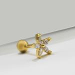 Gold Flower Ear Piercing Jewellery Clear Gems 1.2mm 16 Gauge Earrings Studs