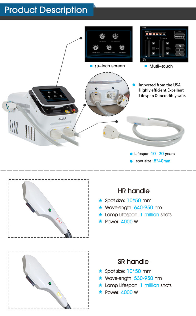 Salon Hair Removal Dpl Laser Machine ±3% Power Stability