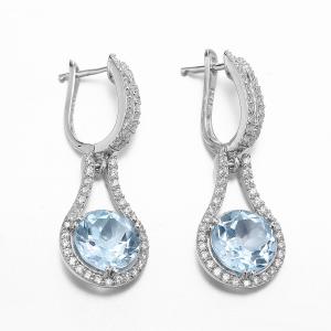 Wholesale English Lock Blue Topaz Dangle Earrings White Gold 4.0g from china suppliers