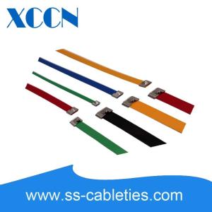 Wholesale 4.6*650mm 201,304,316 grade colorized epoxy polyester ball-lock plastic coated stainless steel cable ties from china suppliers