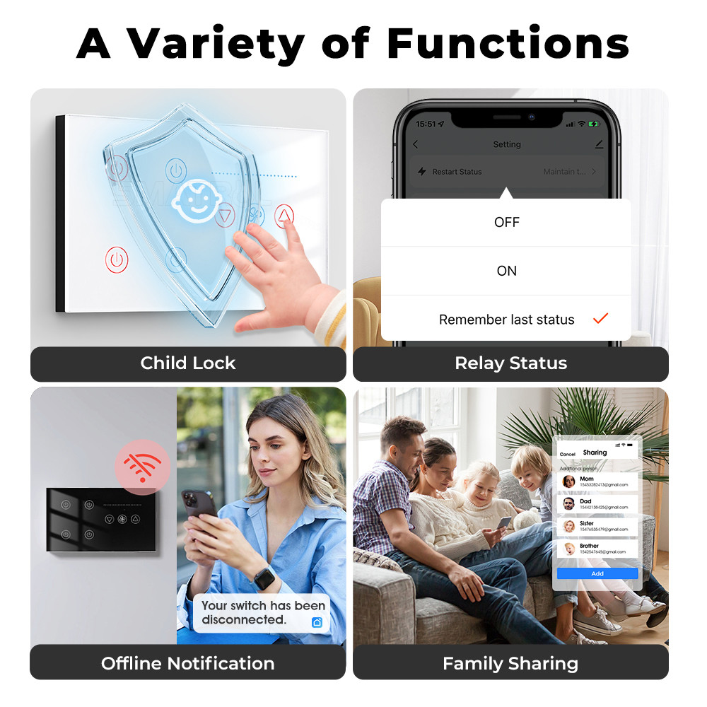 Tuya WiFi Ceiling Fan Switch Speed Control Timer Voice Power Monitor Alexa Google Home Smart Light Switch
