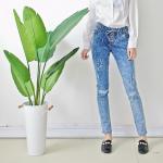 Cotton / Spandex Girls Ripped Skinny Jeans Casual Trousers Breathable OEM