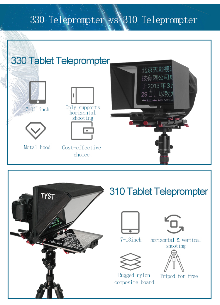 TY330 -Outlet 7-11" Tablet DSLR Camera Teleprompter for Indoor and Outdoor Interviews