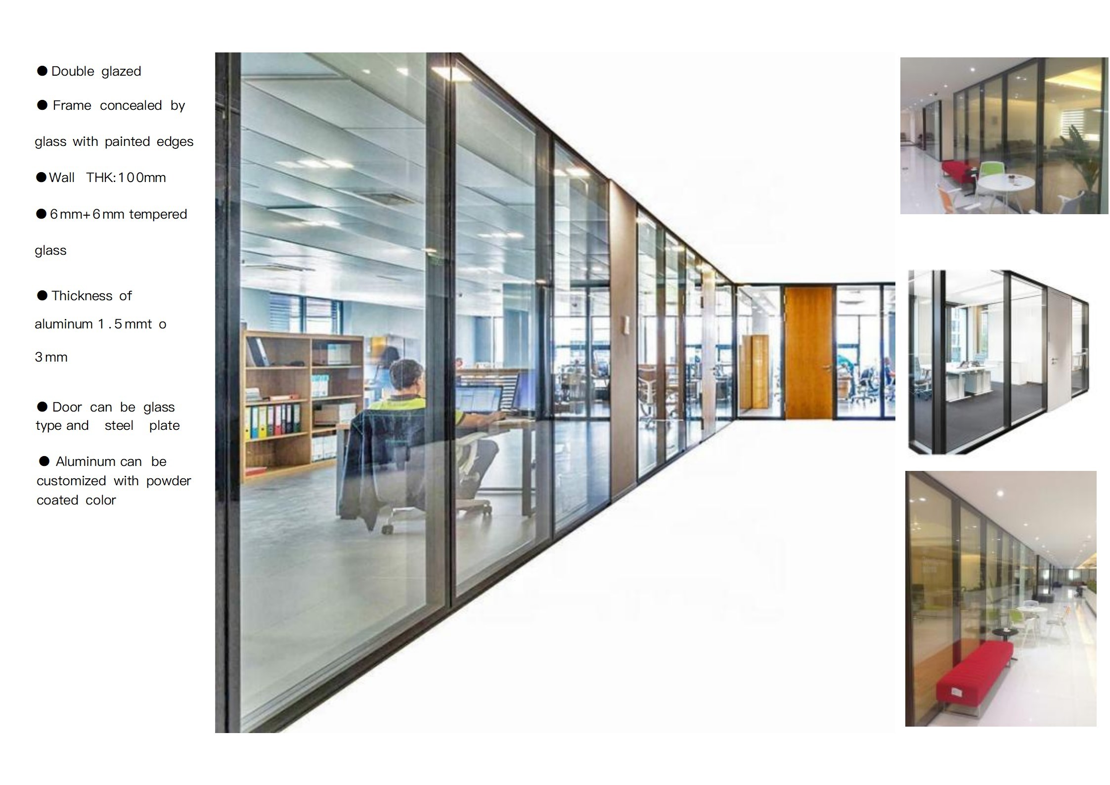 AE Top Selling Decoration Transparent Soundproof Waterproof Aluminum Partitions Mobile Office Glass Wall Partition with Door