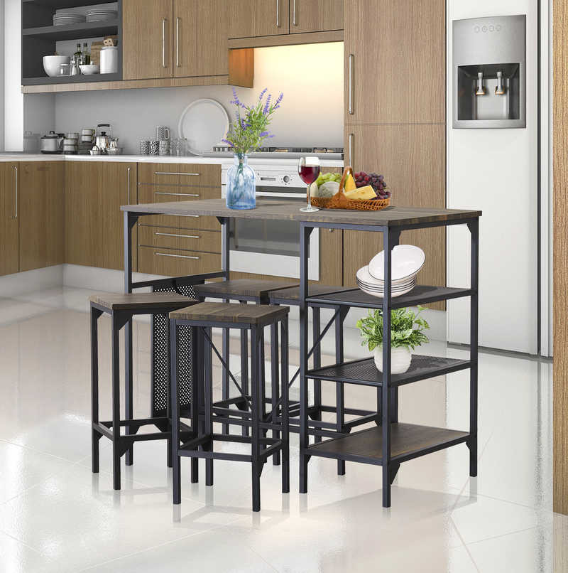Tomile 5 Piece Bar Height Dining Set With 4 Backless Bar Stools