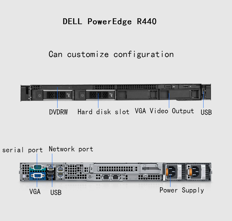DELL Server R440 1U Rack Server Global warranty