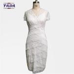 Fashion lace v-neck short sleeve elegant women ladies white dress for mature