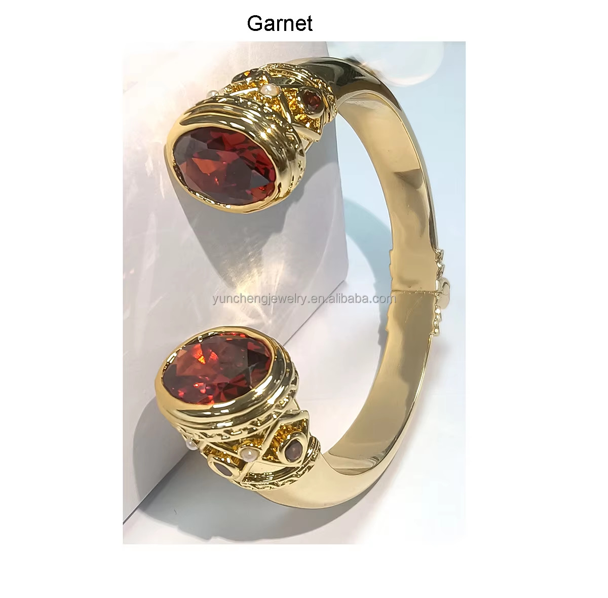 Plating Brass Bangle Bracelets Cuff Jewelry Garnet Stones Silver Jewelry Glitter CZ