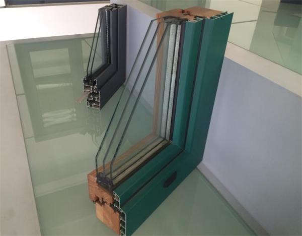Extruded Aluminium Window Profiles / Green Color Three Layers Glass Combined