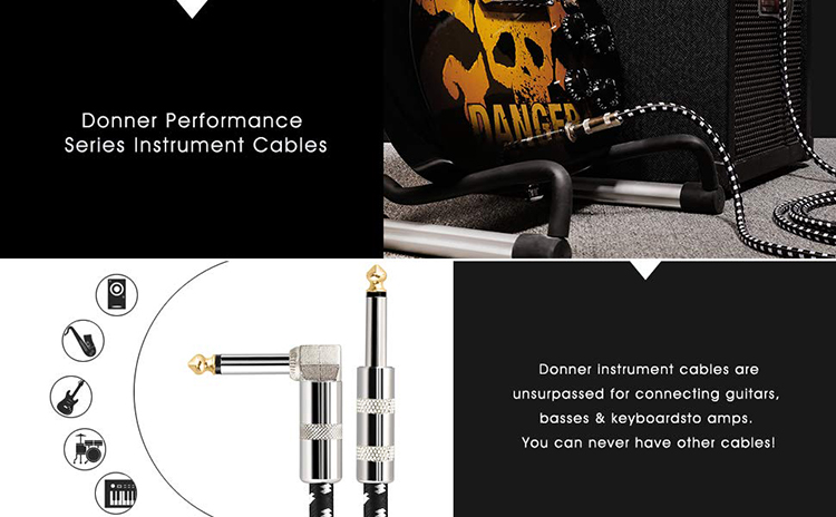 3M Right Angle Braided Metal 6.35mm 1/4 TS Jack Audio Electric Guitar Effect Instrument Bass Amp Patch Lead Cable