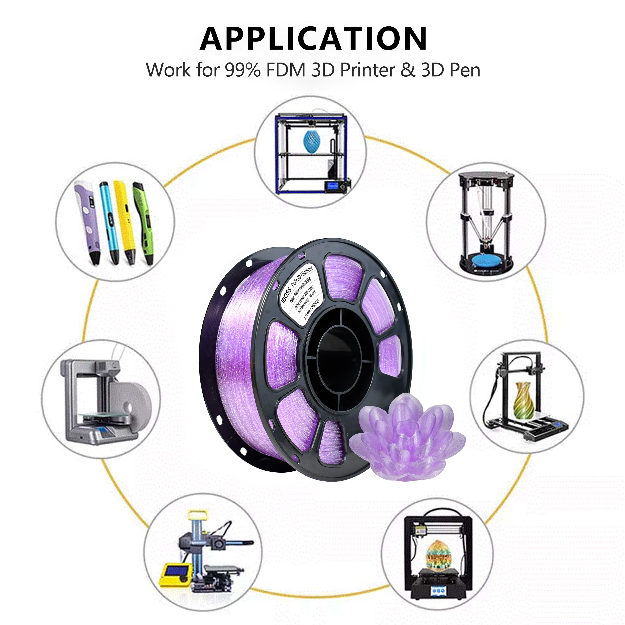 High Quality PLA+ 3D Printer Filament Glitter Purple 1.75mm Toughness Enhanced