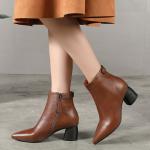 S223 Pure color pointed toe ladies elegant leather handmade short boots fashion