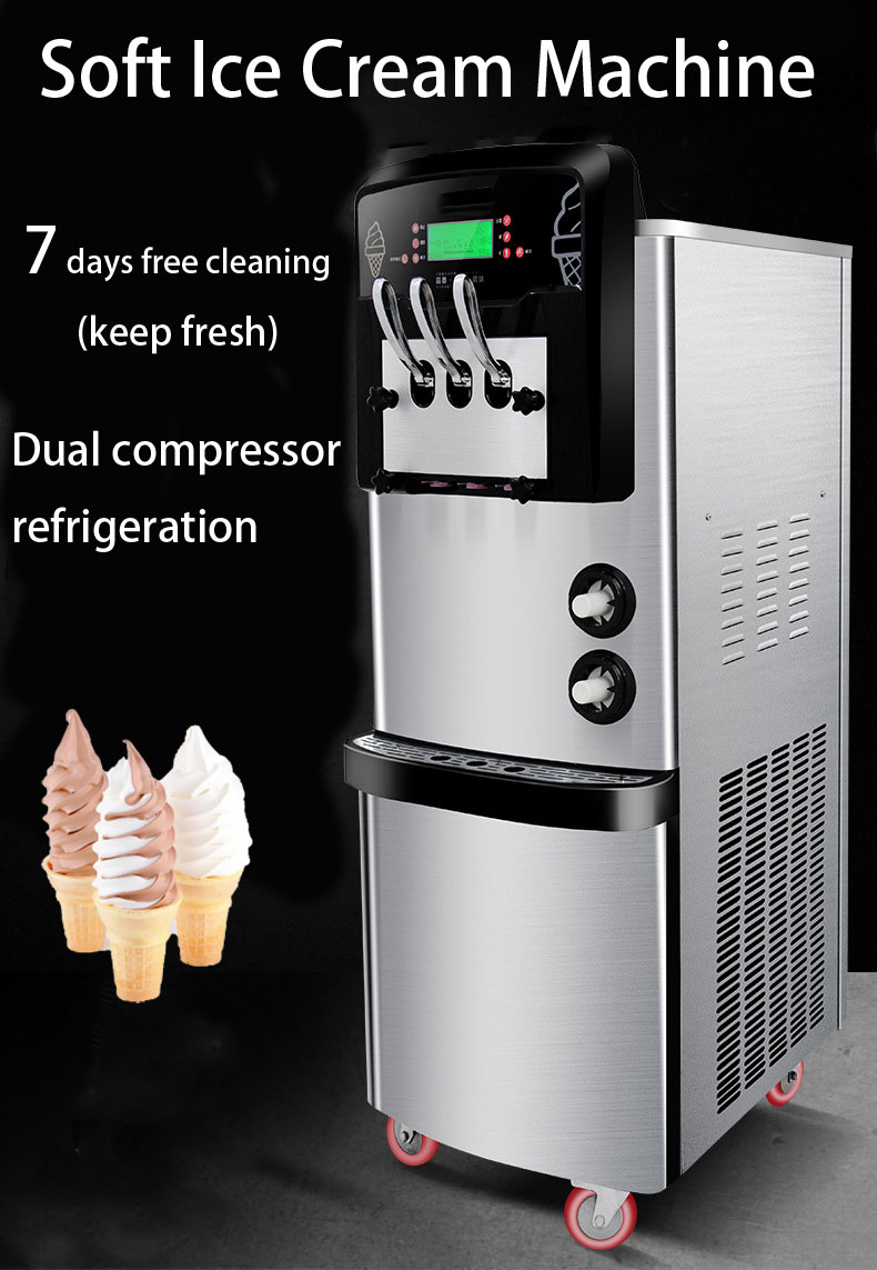 304 Food Grade Stainless Steel Commercial Soft Serve Ice Cream Maker with Three Flavors