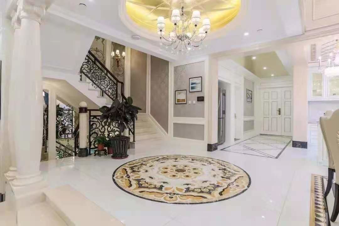 Villa Entrance Green Jade Onyx Flower Waterjet Marble Tiles