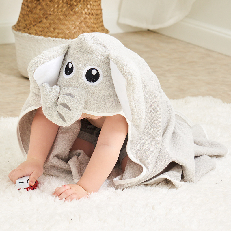 Knitted Baby Cape Bath Towel with Customized Logo and Adorable Elephant Print Design
