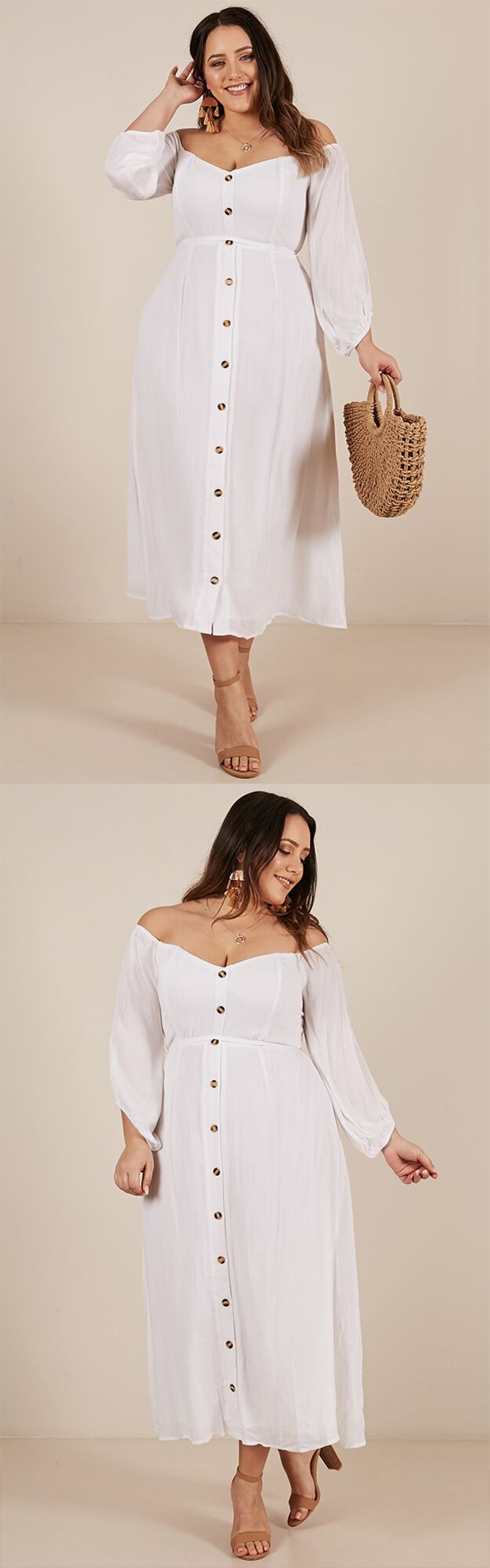 Women Clothing Long Sleeve Sorrento Dreaming Dress In White Linen Look