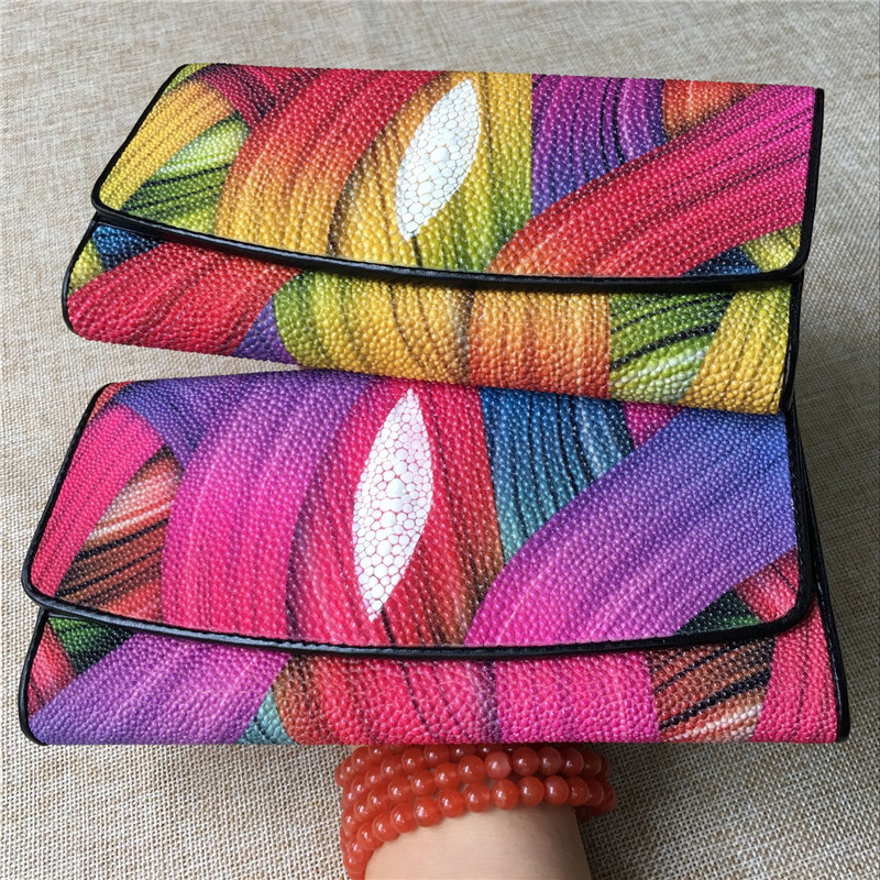 Thailand Authentic Stingray Skin Women's Card Holders Wallet Genuine Leather Female Coin Pocket Lady Large Clutch Purse