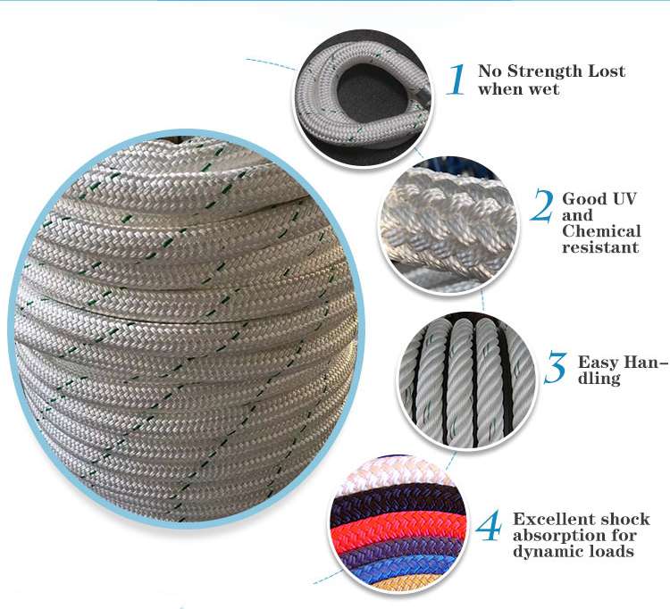 12mm Double Braided Dynamic Climbing Nylon Rope for U/S Hook Applications