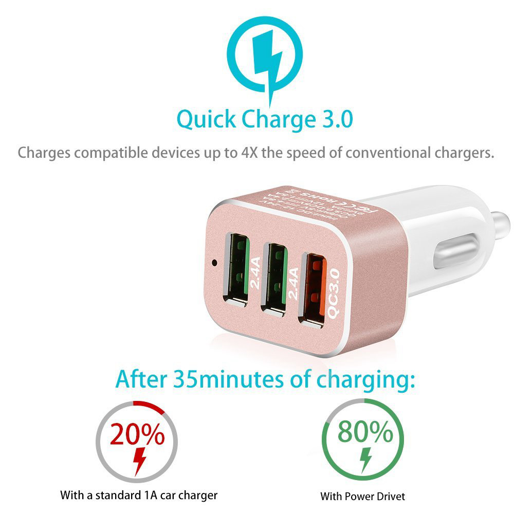 Quick Charge 3.0 42W USB 3 Ports Cell Phone Car Charger
